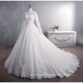 Lace stand collar long sleeve big tailed white wedding dress